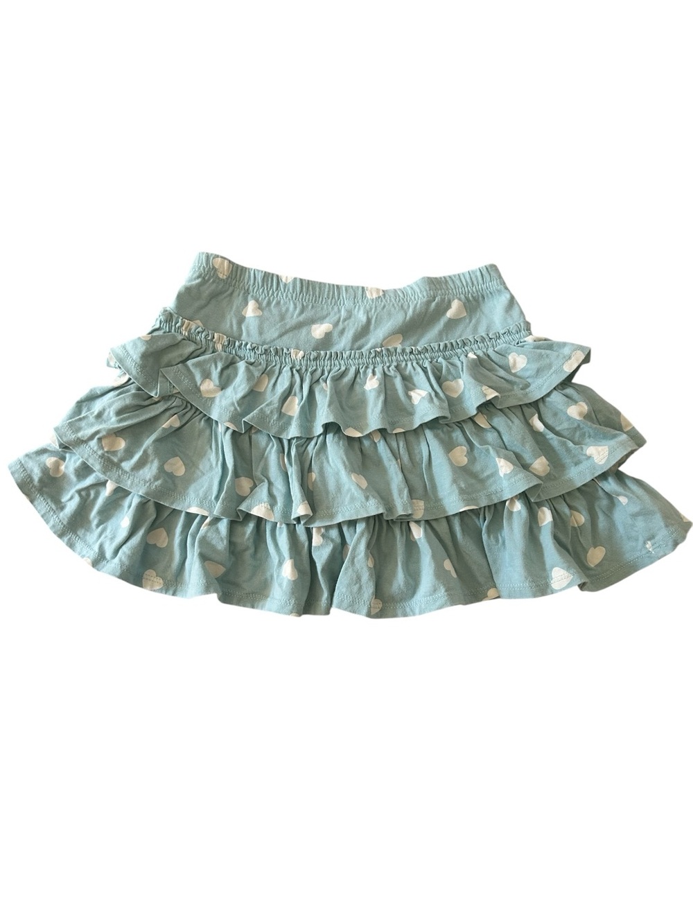 Mini Boden Blue Tiered Ruffle Skort with White Hearts